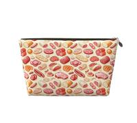 Piccola trousse da viaggio per trucchi, organizer da viaggio in pelle con stampa di carne e salsiccia, borsa da viaggio per donne e uomini, organizer per borsa con cerniera