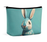 Piccola trousse elegante e spaziosa con coniglietto in legno, pochette per il trucco portatile cerniera, astucc io rossetto,