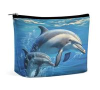 Piccola trousse elegante e spaziosa con delfini nel mare, borse per il trucco, pochette portatile cerniera, astu ccio