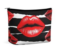 Piccola trousse elegante e spaziosa con motivo labbra rosse bacio, pochette porta trucco portatile cerniera, a stuccio per