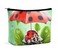 Piccola trousse elegante e spaziosa con simpatica coccinella che tiene un ombrello, borsetta per il trucco, pochett portatile