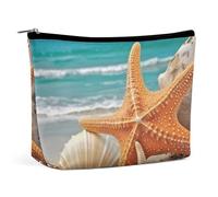 Piccola trousse elegante e spaziosa con stelle marine conchiglie, ideale per il trucco da spiaggia, astuccio porta tile