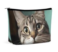 Piccola trousse elegante e spaziosa con un gatto curioso, borsetta per il trucco portatile cerniera, pochette pe r rossetto,