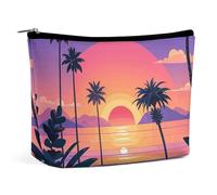 Piccola trousse elegante e spaziosa con vista tramonto mare, pochette per il trucco portatile cerniera, astucc io