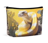 Piccola trousse elegante e spaziosa in pitone giallo bianco, pochette per il trucco portatile con cerniera, astucc io