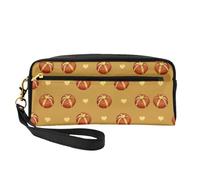 Piccola trousse in pelle con stampa di pane al burro, trousse da viaggio per donne, borsa cosmetica riutilizzabile con cerniera, Nero , Taglia unica