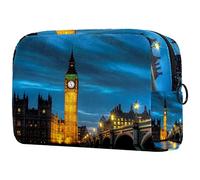 Piccola trousse per il trucco da borsetta, trousse da viaggio per cosmetici, trousse portatile versatile con cerniera per donna,Paesaggio Città Londra Big Ben