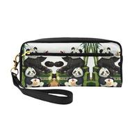 Piccola trousse per trucchi, con panda di padre e figlio, astuccio a doppia faccia in pelle PU