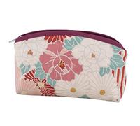 Piccola trousse per trucchi realizzata in Giappone, graziosa trousse da viaggio per donne e ragazze, Retroflower, rosso, W7.09 x D1.57 x H4.72 inch (18 x 12 x 3.5 cm), Stile retr