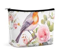 Piccola trousse portatile, graziosa borsa da viaggio per il trucco con stampa floreale ad acquerello e pettirosso, t rousse