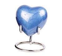 Piccola urna Cineraria a Forma di Cuore, in Alluminio, con Coperchio Migliorato, Mini urna commemorativa a Forma di Cuore, con Scatola e Supporto (Alluminio Blu)