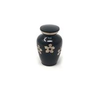 Piccola Urna Funeraria In Ottone Incisa Nera Con Fiori - Mini Urna Per Ceneri