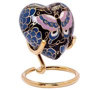 Piccola urna per Ceneri Dipinta a Mano, a Forma di Cuore, con Scatola e Supporto (Farfalla Blu)