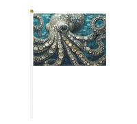Piccole bandiere a forma di polpo con accenti metallici, con tentacoli, mini bandiere su bastone per feste, attività di squadra, parate, decorazione per le vacanze, confezione da 10