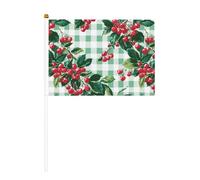 Piccole bandiere a scacchi con bacche rosse e foglie verdi, mini bandiere su bastone per feste, attività di squadra, parate, decorazione per vacanze, confezione da 10