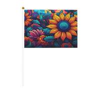 Piccole bandiere anime con girasole su bastoncini, resistenti, 14 x 20 cm, mini bandiere per cortile, giardino e decorazione esterna, confezione da 6 e 12 pezzi