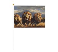 Piccole bandiere con leone che corre, su bastoncini, resistenti, 14 x 20 cm, mini bandiere per cortile, giardino e decorazioni esterne, confezione da 6 e 12 pezzi
