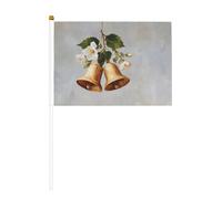 Piccole bandiere da tenere in mano con campane dorate con fiori bianchi, mini bandiere su bastone per feste, attività di squadra, parate, decorazione per le vacanze, confezione da 10