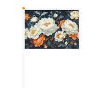 Piccole bandiere da tenere in mano, con peonie bianche e arancioni, crisantemi, mini bandiere su bastone per feste, attività di squadra, sfilate, decorazione per le vacanze, confezione da 10