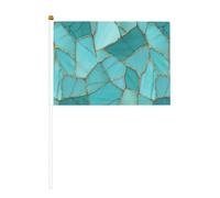 Piccole bandiere tenute a mano con pietre preziose turchesi, linee dorate, mini bandiere su bastone per feste, attività di squadra, parate, decorazione per le vacanze, confezione da 10