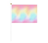 Piccole bandiere tenute in mano con sfumature di colore rosa, giallo, blu, mini bandiere su bastone per feste, attività di squadra, parate, decorazione per le vacanze, confezione da 10