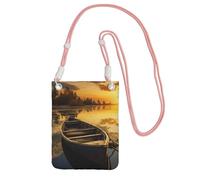 Piccole borse a tracolla per le donne borsa del telefono cellulare mini portafoglio del cellulare del fiume tramonto borsa del telefono cellulare della barca di legno