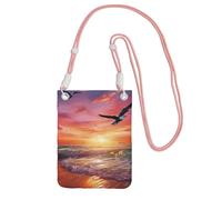 Piccole borse a tracolla per le donne borsa del telefono cellulare mini portafoglio del cellulare gabbiano di mare che vola sopra il cielo colorato borsa del telefono cellulare, rosa, Taglia unica