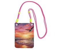 Piccole borse a tracolla per le donne borsa del telefono cellulare mini portafoglio del cellulare gabbiano di mare che vola sopra il cielo colorato borsa del telefono cellulare, Fucsia, Taglia unica