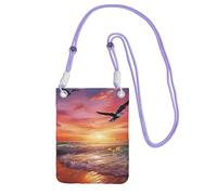 Piccole borse a tracolla per le donne borsa del telefono cellulare mini portafoglio del cellulare gabbiano di mare che vola sopra il cielo colorato borsa del telefono cellulare, Viola, Taglia unica
