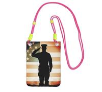 Piccole borse a tracolla per le donne borsa del telefono cellulare mini portafoglio del telefono cellulare grazie soldato saluto bandiera americana borsa per telefono cellulare, Fucsia, Taglia unica