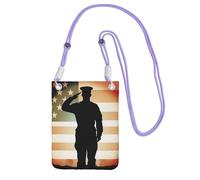 Piccole borse a tracolla per le donne borsa del telefono cellulare mini portafoglio del telefono cellulare grazie soldato saluto bandiera americana borsa per telefono cellulare, Viola, Taglia unica