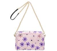 Piccole borse a tracolla per le donne in pelle vegana semplice viola margherita sfondo rosa pastello borsa a tracolla borsa a tracolla impermeabile borsa a tracolla