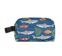 Piccole borse per il pranzo isolate resistenti all'acqua per adulti con fibbia isolata borsa per il pranzo per scuola e viaggi animali marini squalo erba pesce blu scuro Bolsa de almuerzo para Mujer