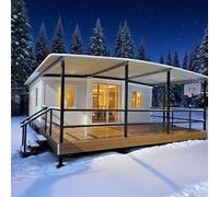Piccole case in cui vivere per adulti - Casa modulare pieghevole prefabbricata con portico anteriore, Villa di lusso prefabbricata portatile in acciaio dal design espandibile