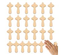 Piccole croci in legno - 24 ciondoli a forma di croce in legno comodi | Tasca portatile per preghiera con croci, croce aggrappata per adattarsi alla tua mano per pregare a casa