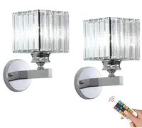 Piccole luci da parete senza fili cromate, applique da parete a batteria, set da 2, lampade da parete in vetro dimmerabili senza fili argentate, applique da parete a batteria ricaricabile per bagno,