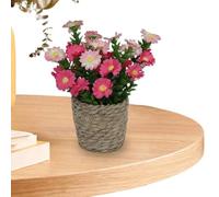 Piccole piante finte con vaso, fiori artificiali in vaso, decorazione - vaso in rattan e margherita artificiale setosa, bouquet di margherite artificiali con vaso, piante finte per cento