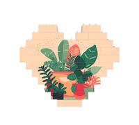 Piccole piante verdi da interno con stampa di mattoncini da costruzione, puzzle a forma di cuore, per San Valentino, compleanno, matrimonio