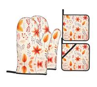 Piccole stampe frescheUn set da 4 pezzi di guanti da cucina e presina stampati guanti da forno e guanti da barbecue sono essenziali per la cucina