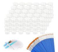 Piccole strisce colorate, contenitore di colore con coperchio, 5 ml, mini pentole, 120 pentole, con coperchio, piccoli vasi di colore trasparenti e 30 pennelli per pittura, artigianato