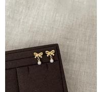 Piccoli ciondoli a forma di fiocco con perle, orecchini chic da donna per aggiungere un tocco di glamour al loro guardaroba (oro)