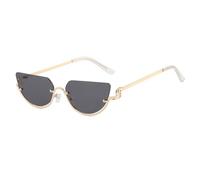 Piccoli occhiali da sole poligonali per donne in metallo mezza struttura occhiali da sole signore occhiali da sole Shades, Nero dorato., Taglia unica