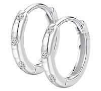 Piccoli orecchini a cerchio da donna in argento, diametro 1 cm, pietre di zirconia cubica, chiusura sicura, leggeri ed eleganti, perfetti per tutti i giorni