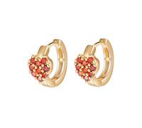 Piccoli orecchini a cerchio in oro, set piccolo cuore con zirconi rossi, 12 x 7 mm, per donna, festa della mamma, gioielli