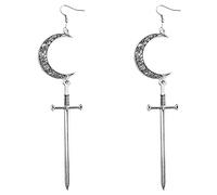 Piccoli orecchini a cerchio pendenti a forma di croce per donne e uomini, in acciaio inossidabile, con incisione a luna crescente per Halloween, ciondoli pendenti a cerchio per cartilagine, gioielli