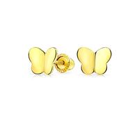 Piccoli Orecchini A Farfalla Fortunati In Oro Giallo 14K Genuino Minimalista Per Donne E Ragazze Adolescenti Con Chiusura A Vite Sicura