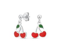 Piccoli Orecchini A Goccia Di Ciliegia Smaltati Rossi Per Donne Adolescenti. In Argento Sterling .925