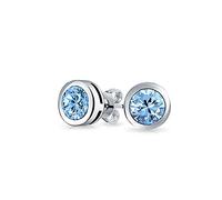 Piccoli Orecchini A Perno Solitario Minimalisti Con Pietra Azzurra Simulata Di Qualità AAA CZ London Blue, Incastonata In Argento Sterling .925
