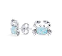 Piccoli Orecchini A Perno Con Granchio Di Sabbia Da Spiaggia In Opale Bianco Creato Tropicale Per Vacanza Nautico Per Donne In Argento Sterling .925 Pietra Di Nascita Di Ottobre