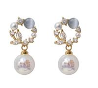 Piccoli orecchini Bai Jin's New Eye Orecchini di perle femminili S925 di alta qualità toccante fata piccola versatile piccolo perno cerchio set, 2.1X1.1CM, Zinco